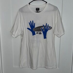 White Graphic Tee with Blue Design